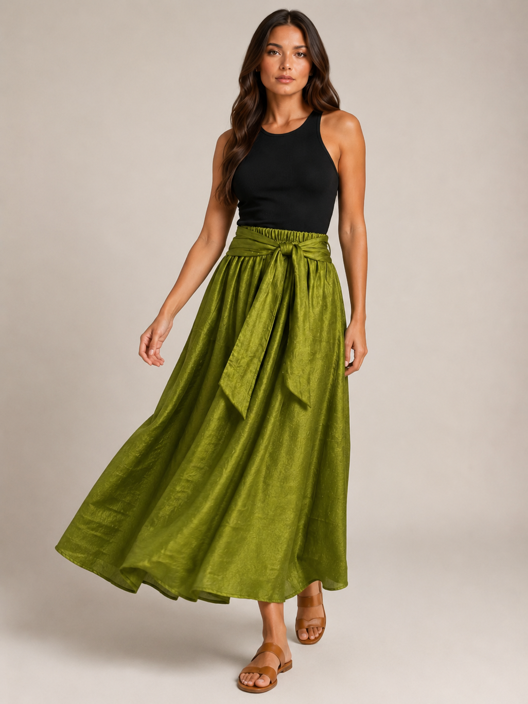 Udara - Dames Tweedelige Set Met Blouse En Maxi-Rok Met Strikceintuur