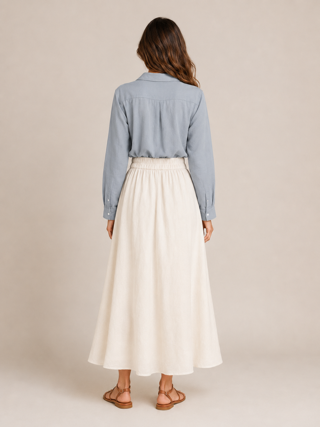 Udara - Dames Tweedelige Set Met Blouse En Maxi-Rok Met Strikceintuur