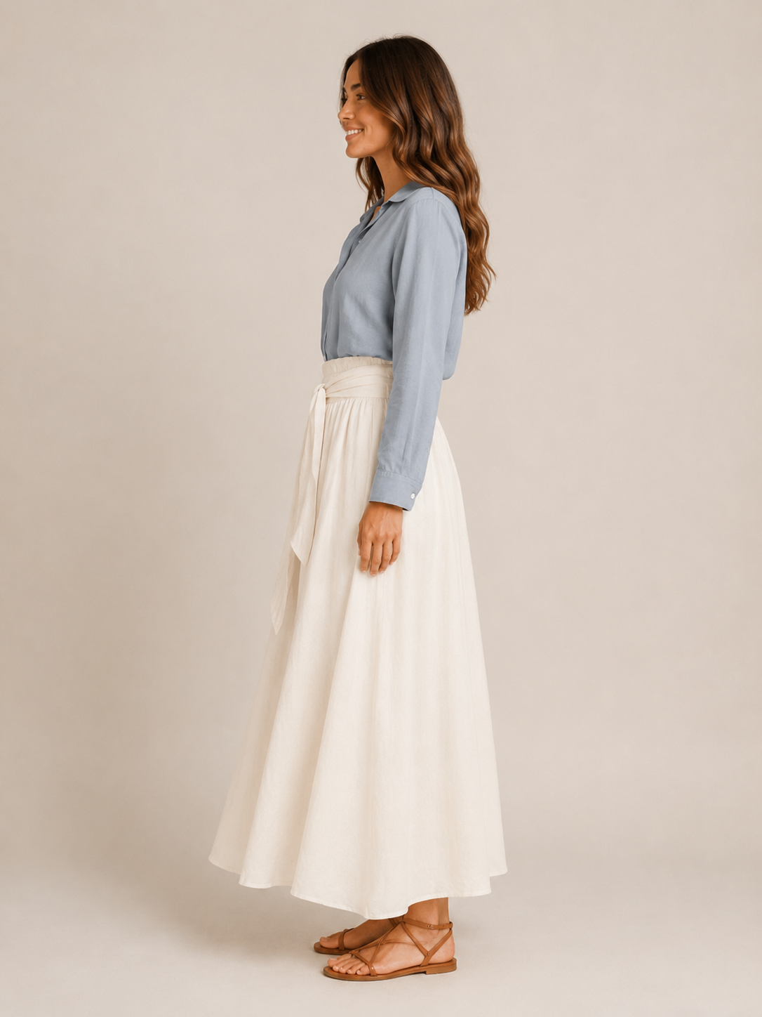 Udara - Dames Tweedelige Set Met Blouse En Maxi-Rok Met Strikceintuur