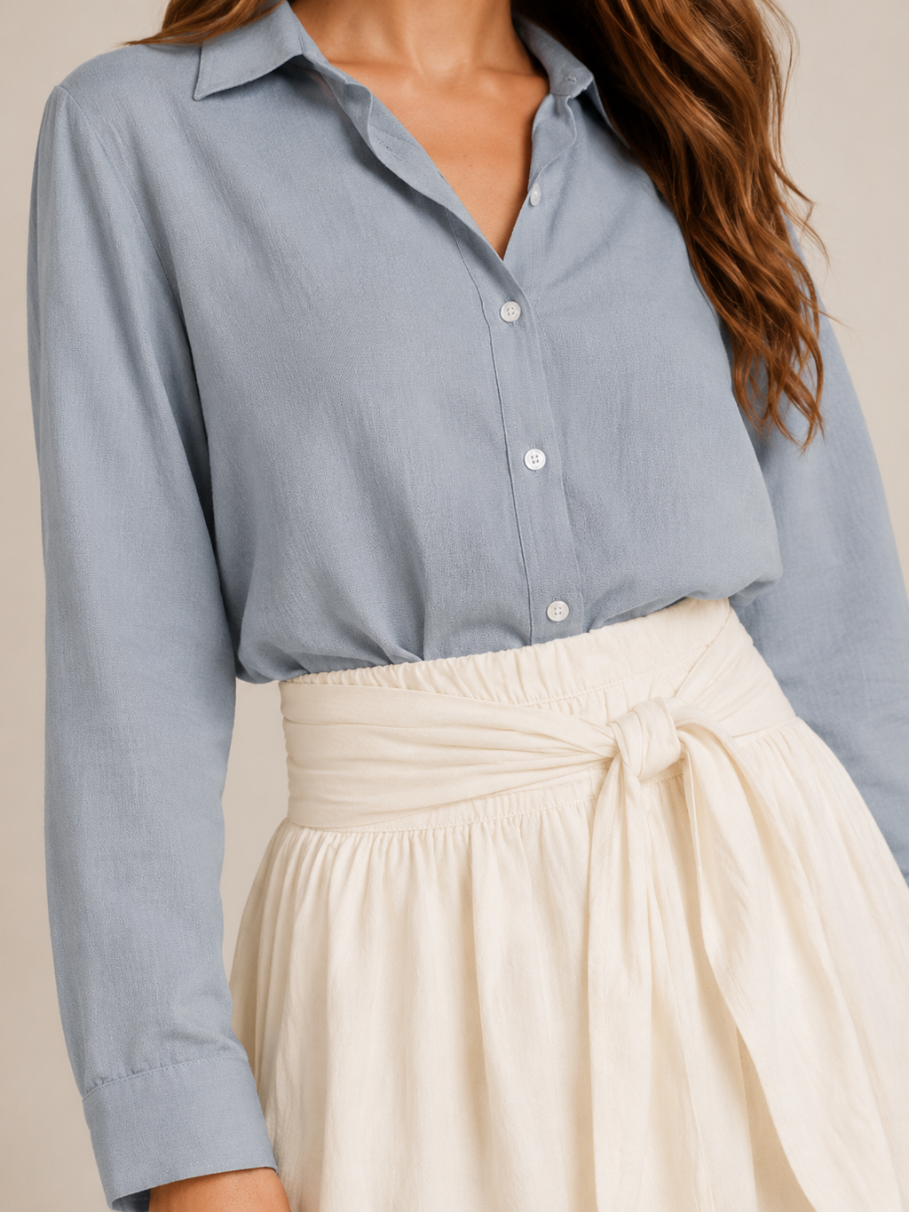 Udara - Dames Tweedelige Set Met Blouse En Maxi-Rok Met Strikceintuur