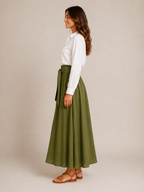 Udara - Dames Tweedelige Set Met Blouse En Maxi-Rok Met Strikceintuur