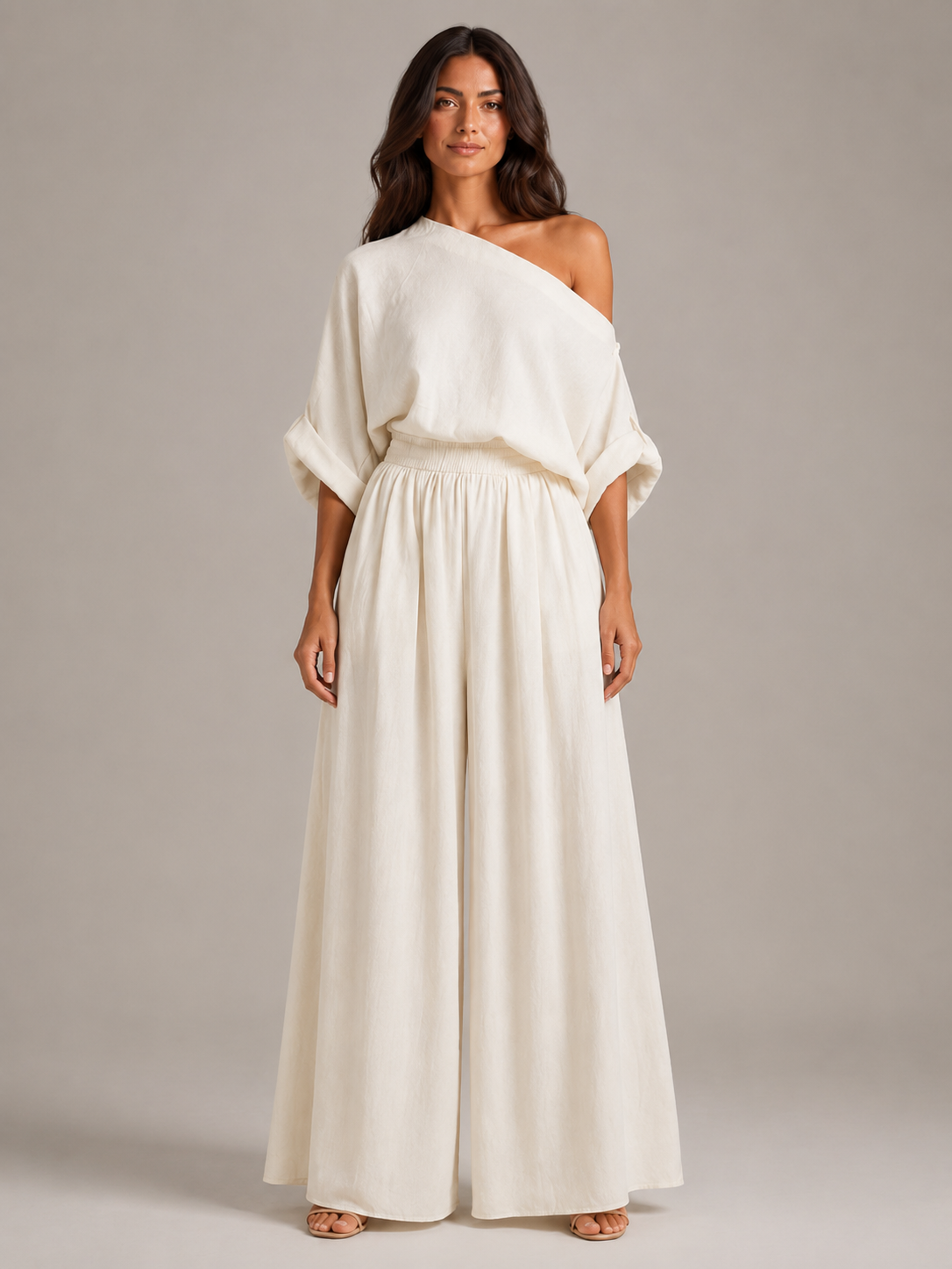 Usoa - Tweedelige Dames Set Met One-shoulder Top En Wijde Broek
