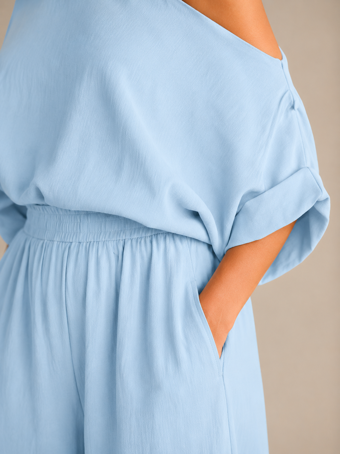 Usoa - Tweedelige Dames Set Met One-shoulder Top En Wijde Broek