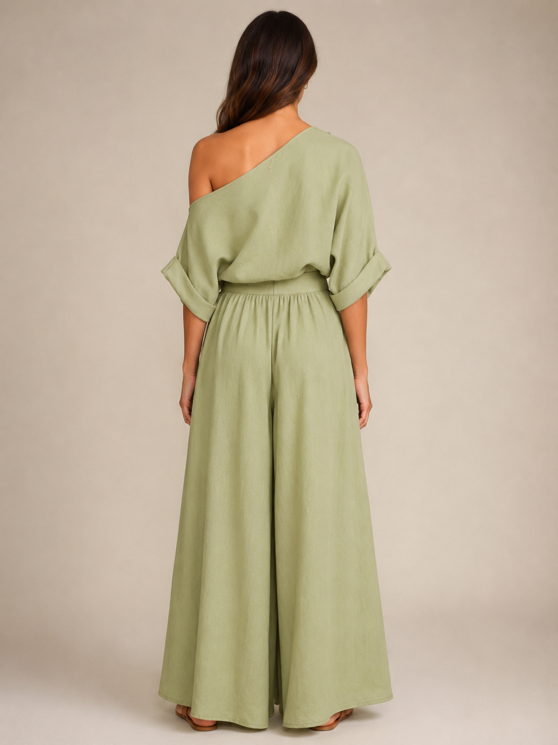 Usoa - Tweedelige Dames Set Met One-shoulder Top En Wijde Broek