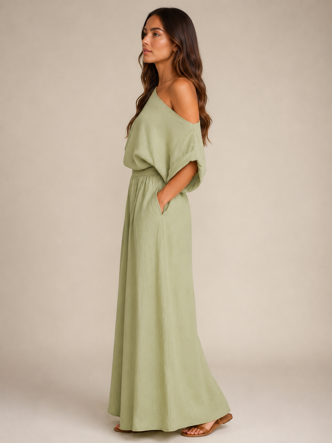 Usoa - Tweedelige Dames Set Met One-shoulder Top En Wijde Broek