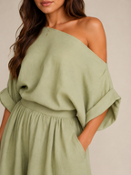 Usoa - Tweedelige Dames Set Met One-shoulder Top En Wijde Broek