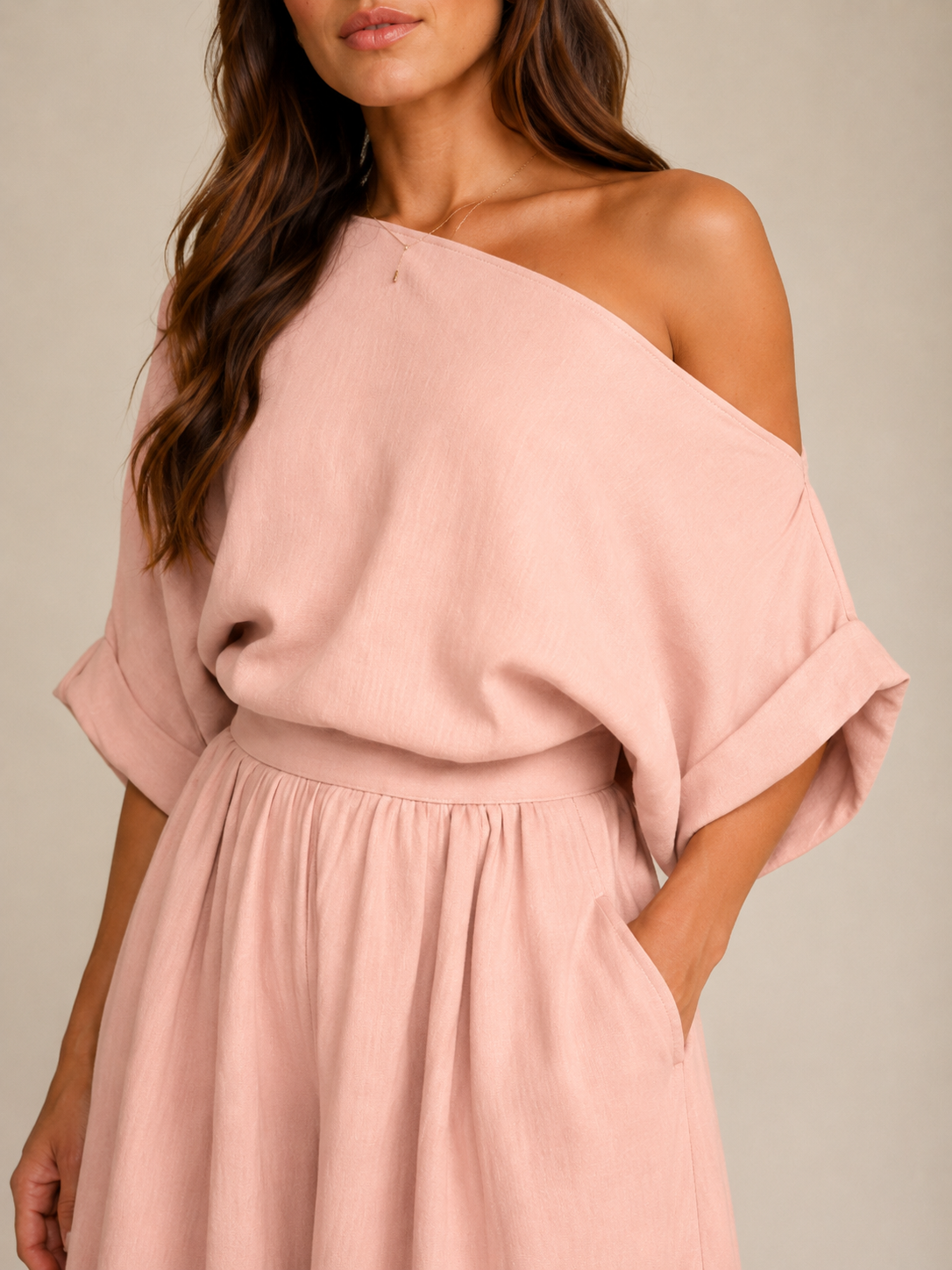 Usoa - Tweedelige Dames Set Met One-shoulder Top En Wijde Broek