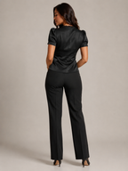 Pien - Satijnen Dames Blouse Met Kanten Detail En Vetersluiting