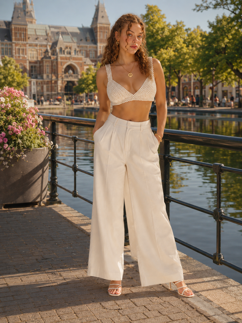 Priscilla - Parel Dames Crop Top Met Handgemaakt Netdesign