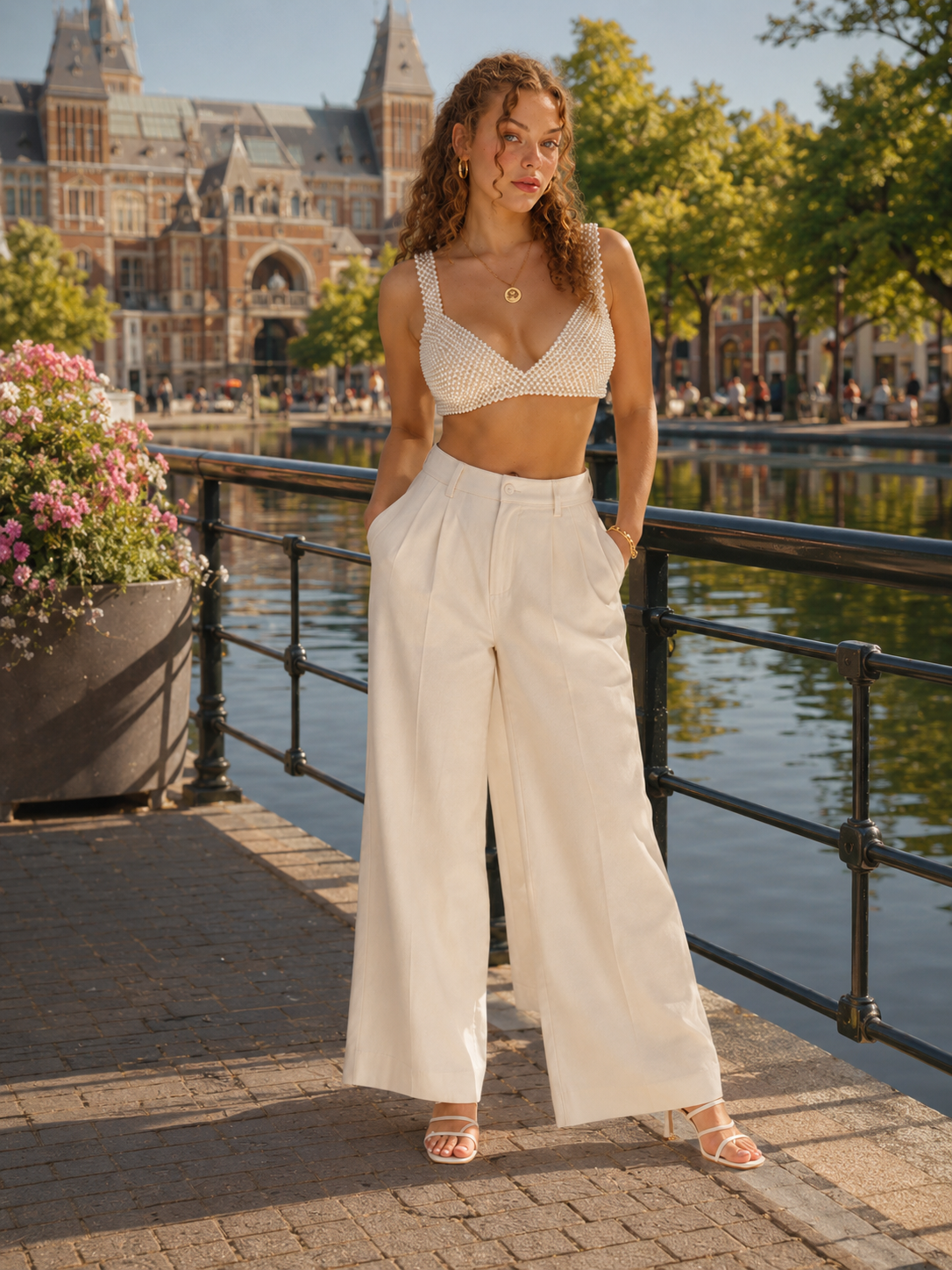 Priscilla - Parel Dames Crop Top Met Handgemaakt Netdesign