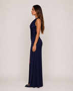 Lunelle - Donkerblauwe Lange Avondjurk Met One-Shoulder Halslijn En Hoge Split
