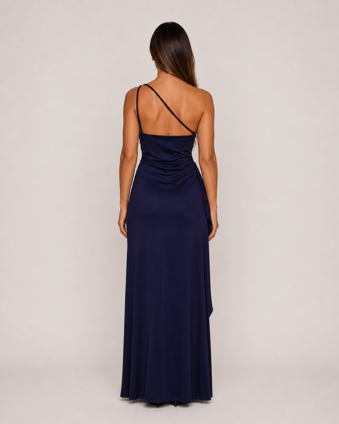 Lunelle - Donkerblauwe Lange Avondjurk Met One-Shoulder Halslijn En Hoge Split