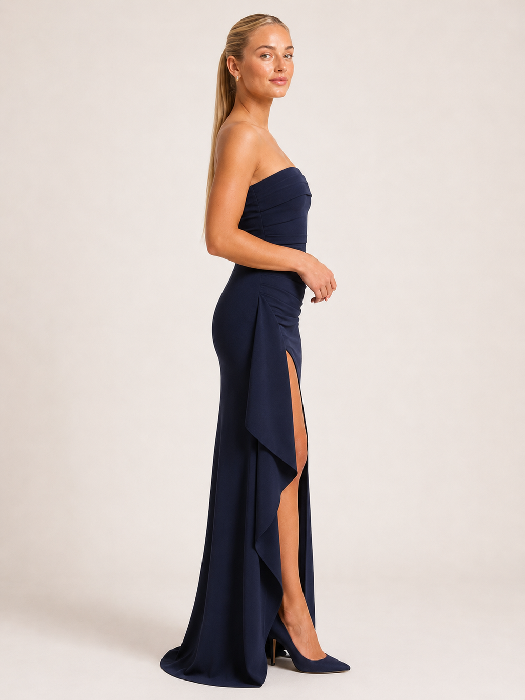 Leontine - Strapless Avondjurk Met Hoge Split