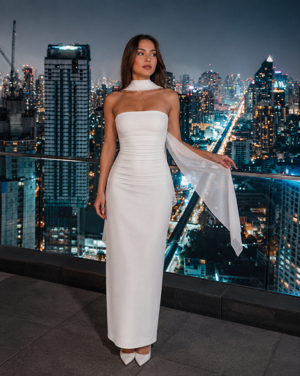 Lorielle - Strapless Avondjurk Met Sjaaldetail
