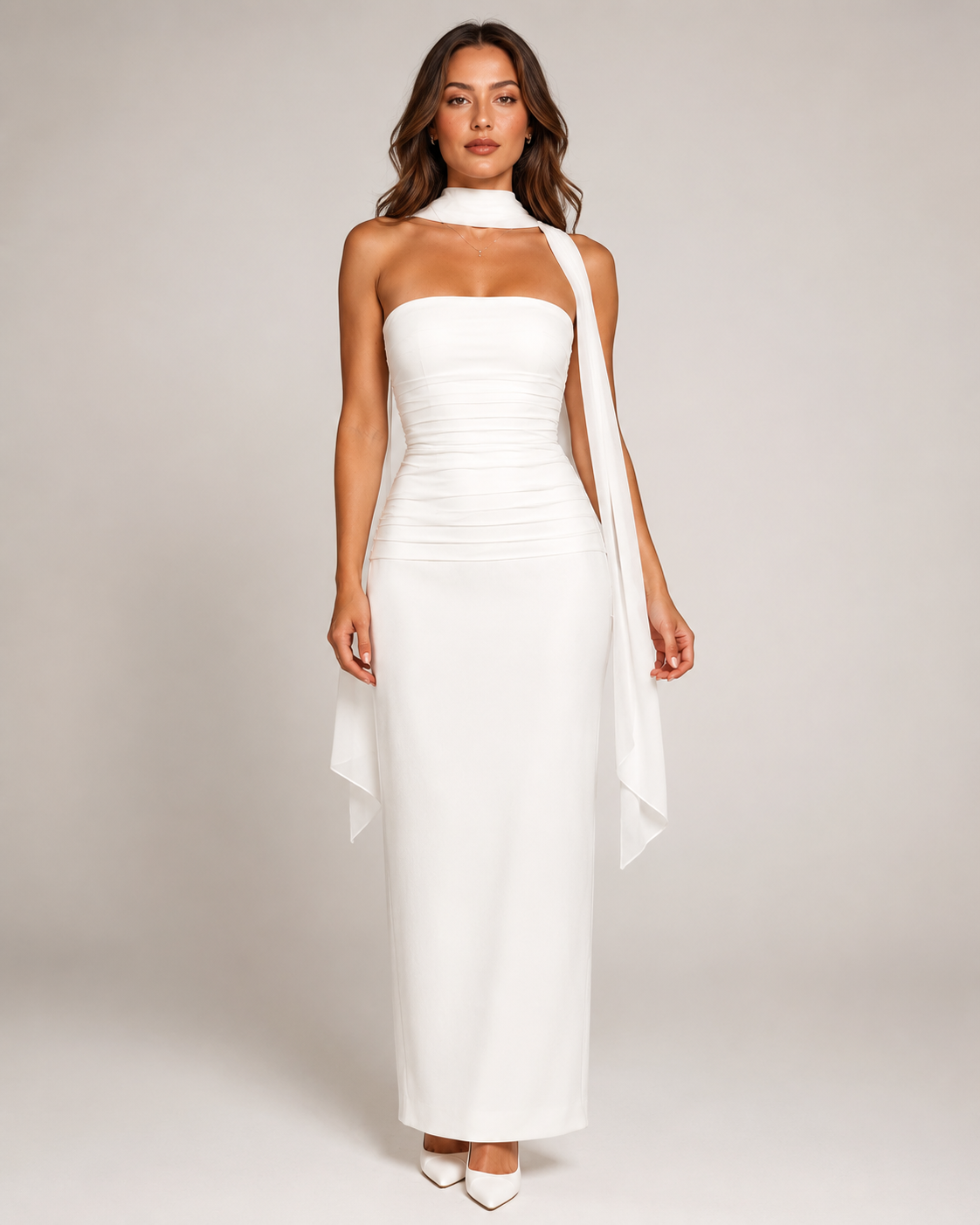 Lorielle - Strapless Avondjurk Met Sjaaldetail
