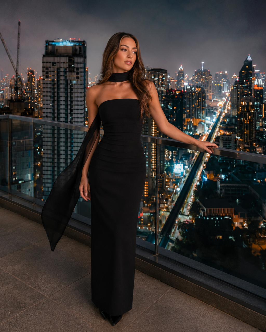 Lorielle - Strapless Avondjurk Met Sjaaldetail