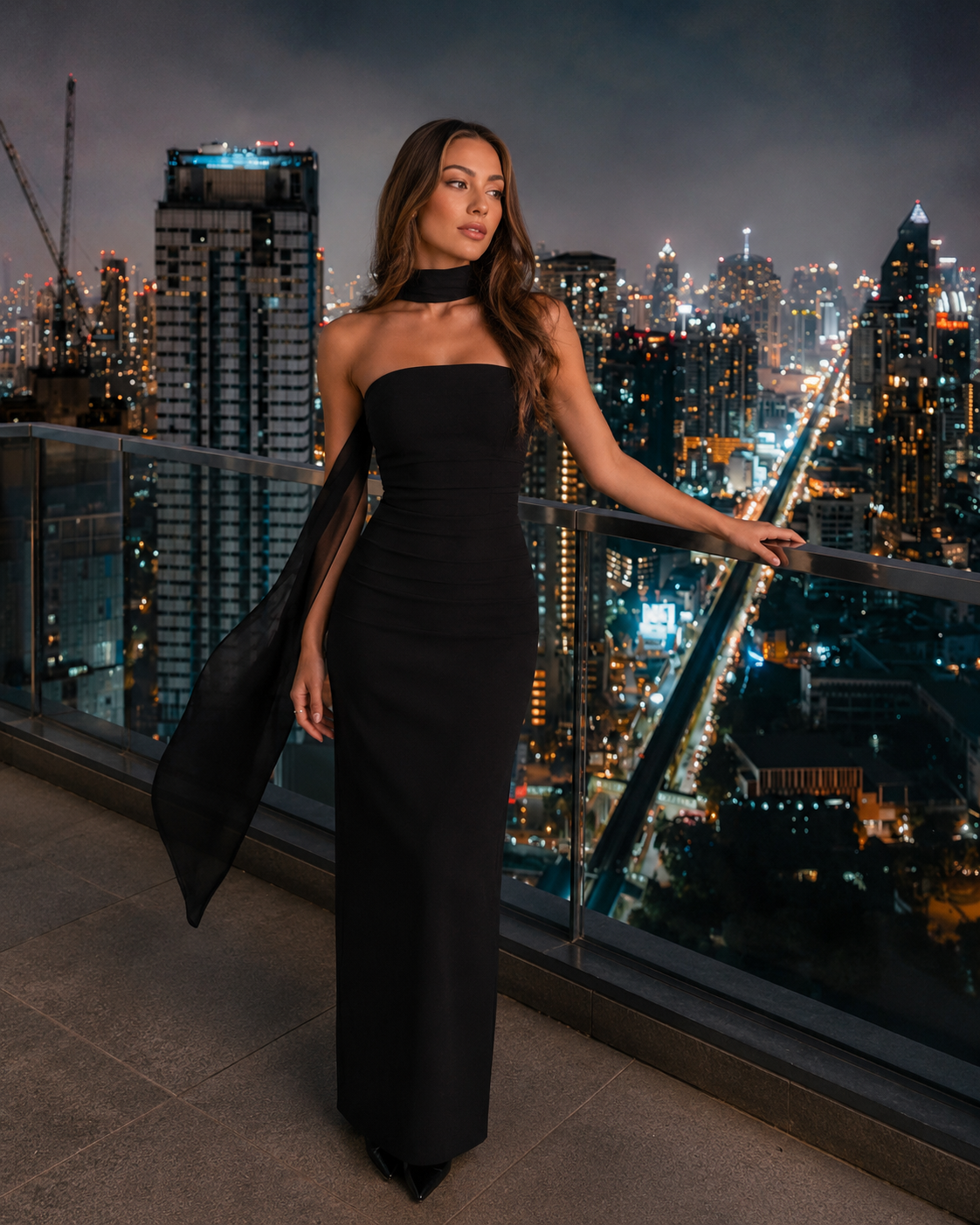 Lorielle - Strapless Avondjurk Met Sjaaldetail