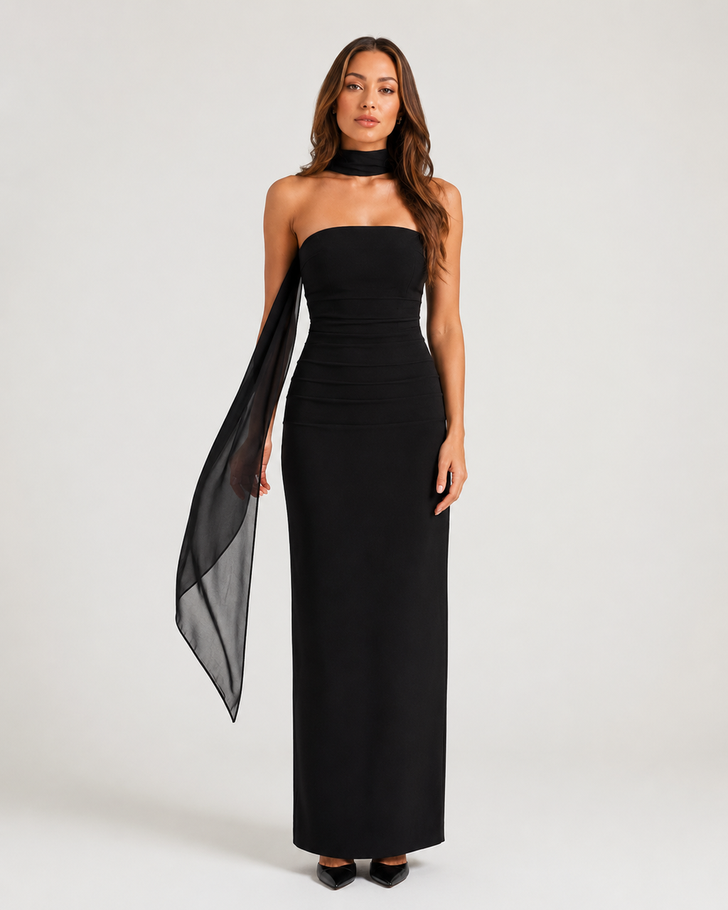 Lorielle - Strapless Avondjurk Met Sjaaldetail
