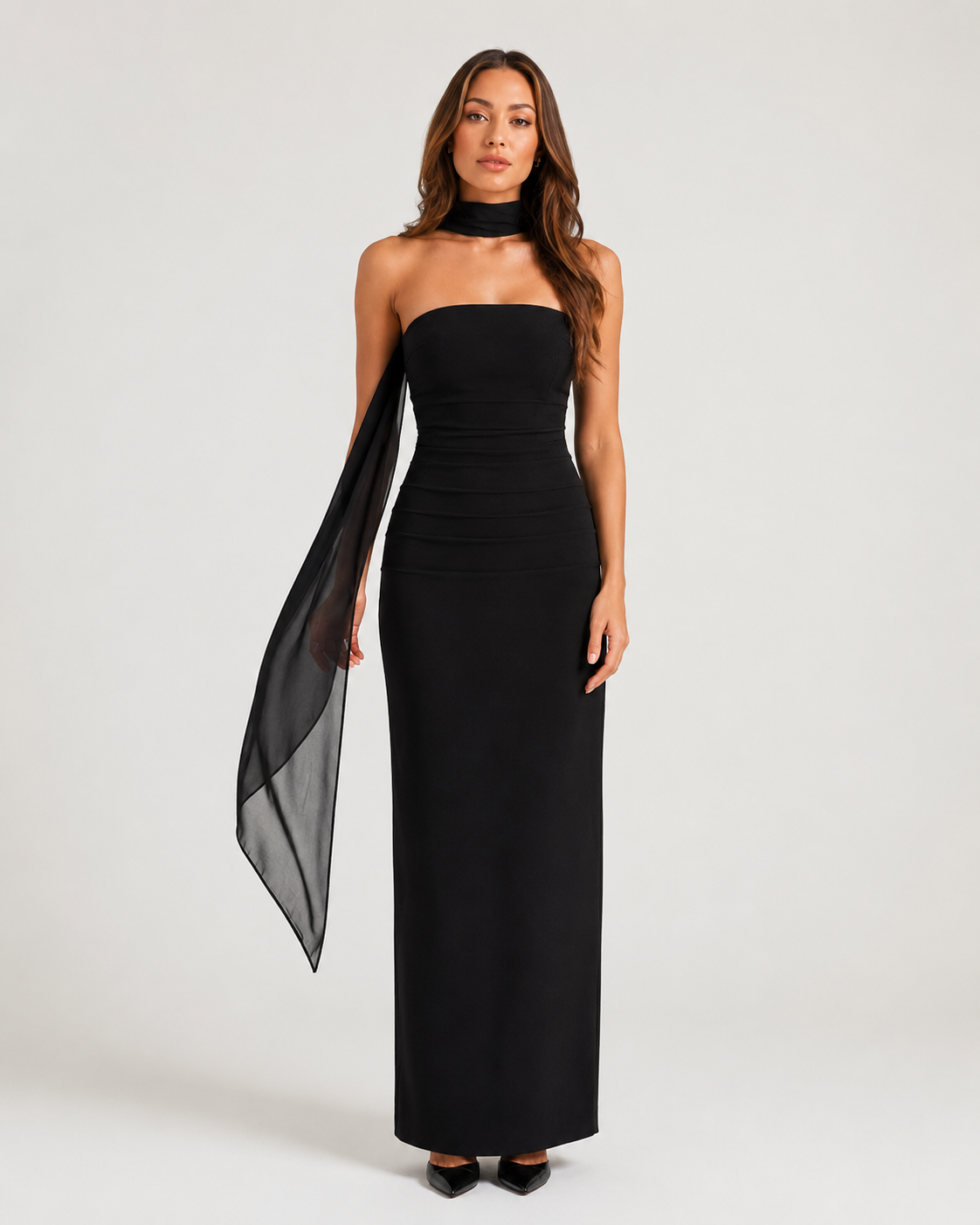Lorielle - Strapless Avondjurk Met Sjaaldetail