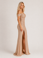 Lyselle - Glitter Avondjurk Met Hoge Split En Glansafwerking