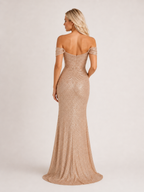 Lyselle - Glitter Avondjurk Met Hoge Split En Glansafwerking