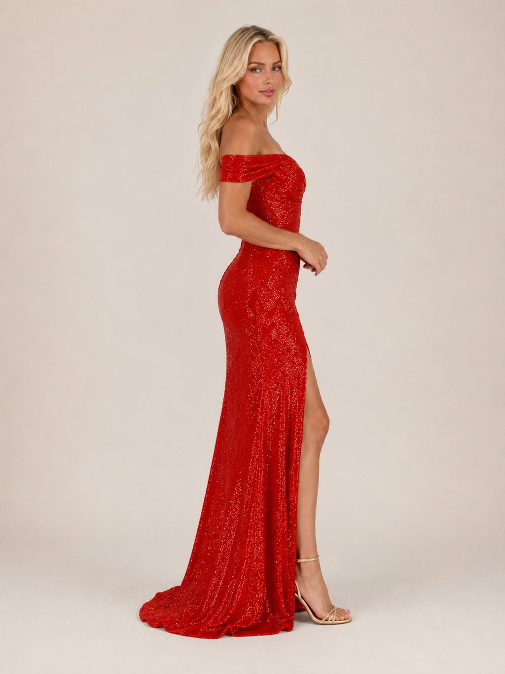Lyselle - Glitter Avondjurk Met Hoge Split En Glansafwerking