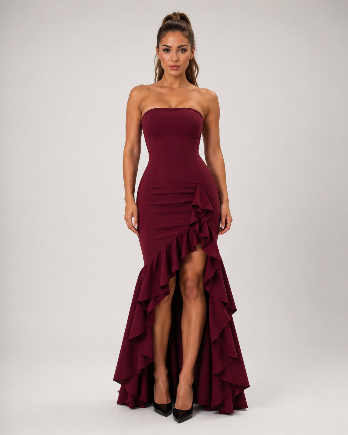 Lucette - Strapless Avondjurk met Hoge Split en Zijdetail