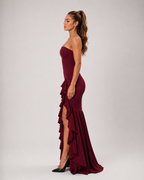 Lucette - Strapless Avondjurk met Hoge Split en Zijdetail