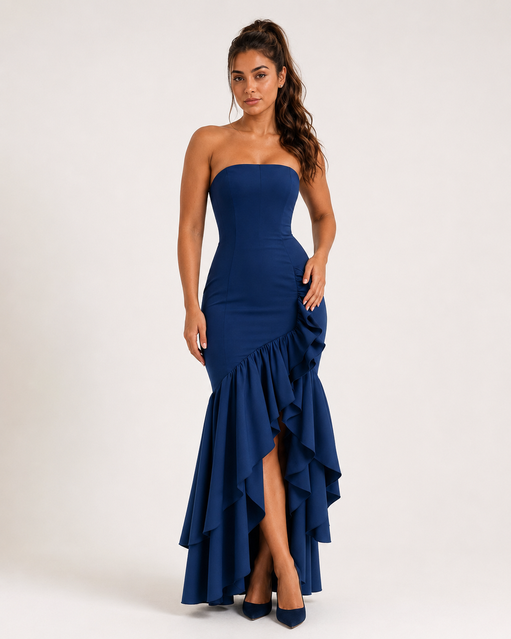 Lucette - Strapless Avondjurk met Hoge Split en Zijdetail