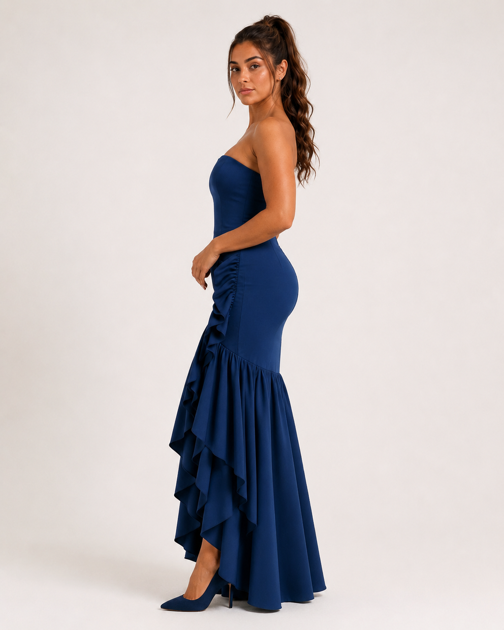 Lucette - Strapless Avondjurk met Hoge Split en Zijdetail