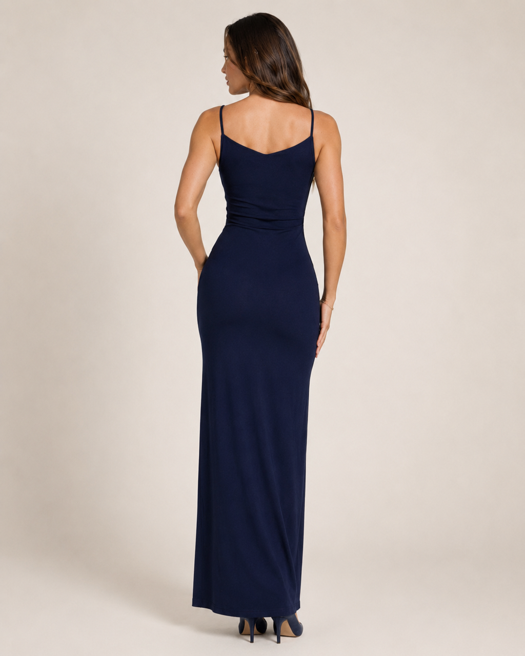 Lareina - Donkerblauwe Maxi-jurk Met Hoge Split