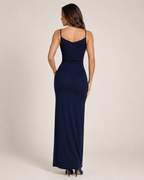 Lareina - Donkerblauwe Maxi-jurk Met Hoge Split