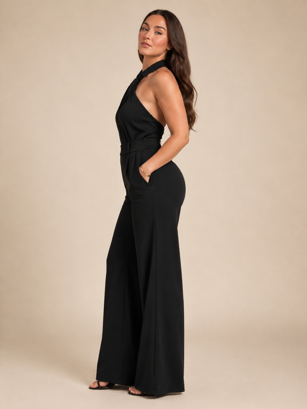 Noralie - Dames Jumpsuit Met Halterhals En Palazzo Broek