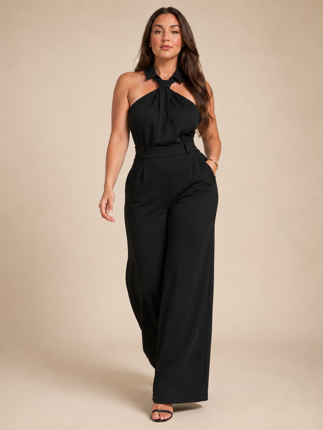 Noralie - Dames Jumpsuit Met Halterhals En Palazzo Broek