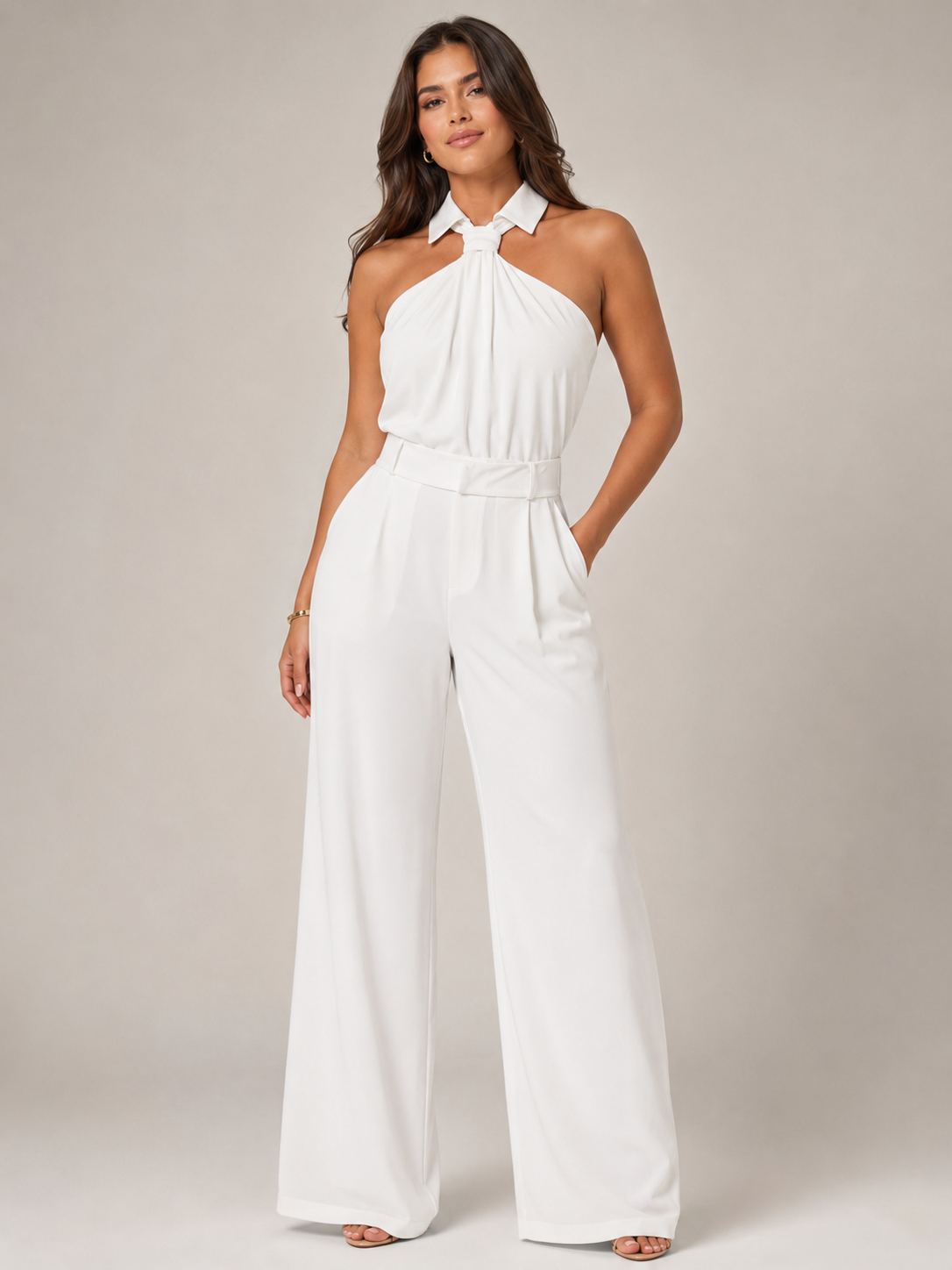 Noralie - Dames Jumpsuit Met Halterhals En Palazzo Broek