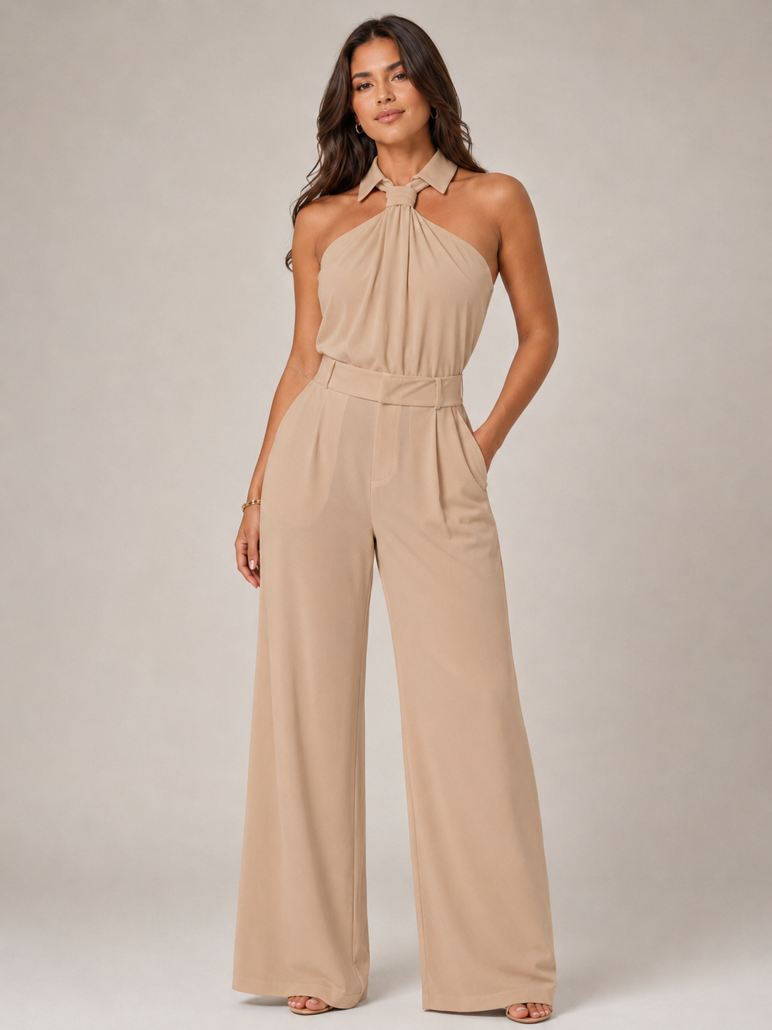 Noralie - Dames Jumpsuit Met Halterhals En Palazzo Broek