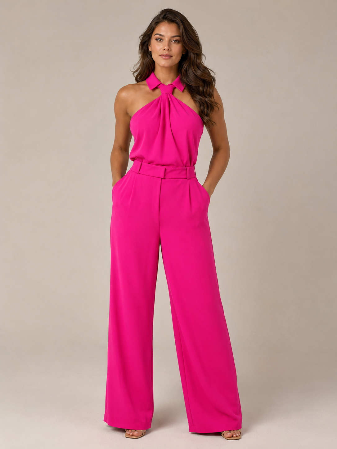 Noralie - Dames Jumpsuit Met Halterhals En Palazzo Broek