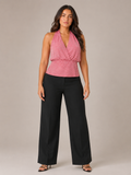 Pamela - Roze Glanzende Halter Dames Top Met Open Rug