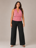 Pamela - Roze Glanzende Halter Dames Top Met Open Rug