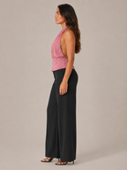 Pamela - Roze Glanzende Halter Dames Top Met Open Rug