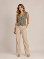 Perla - Grijs Gebreid Mouwloos Dames Vest Met Knoopsluiting