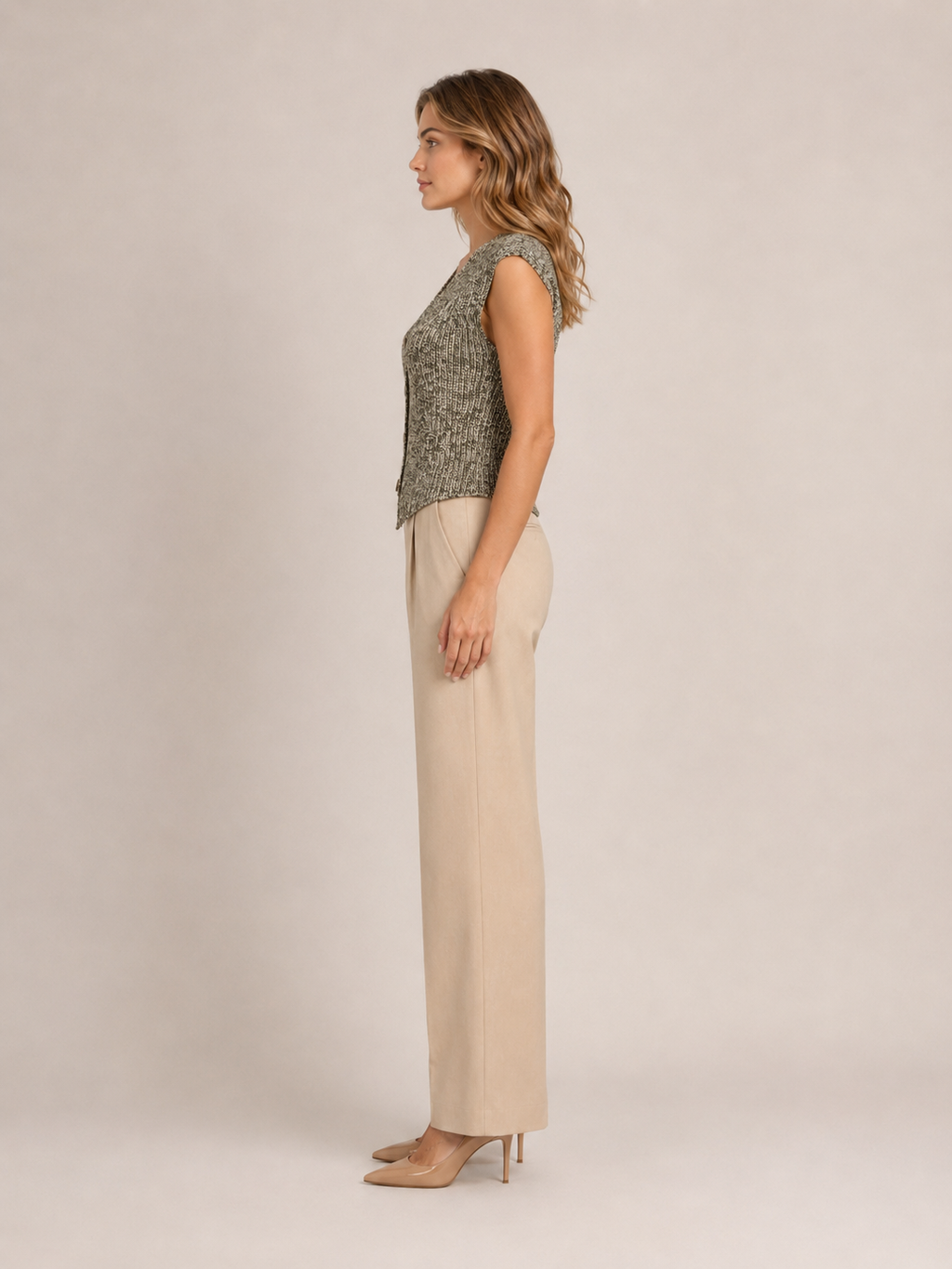Perla - Grijs Gebreid Mouwloos Dames Vest Met Knoopsluiting