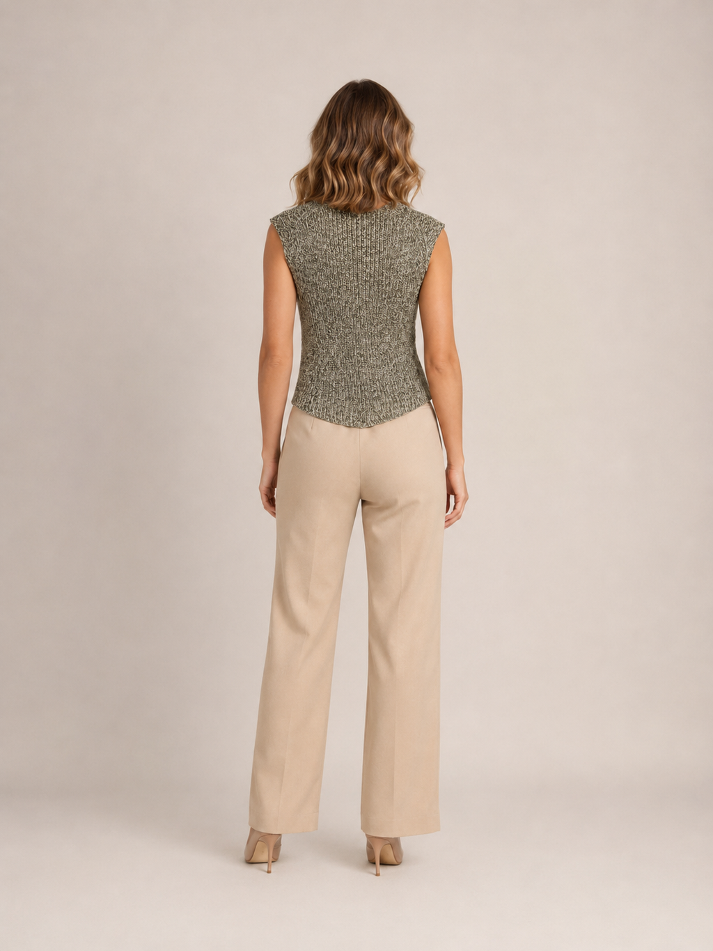Perla - Grijs Gebreid Mouwloos Dames Vest Met Knoopsluiting