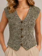 Perla - Grijs Gebreid Mouwloos Dames Vest Met Knoopsluiting
