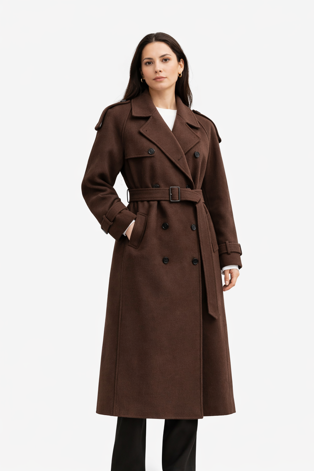 Grace Dames Winterjas – Luxe Wol Trenchcoat met Ceintuur en Double-Breasted Ontwerp