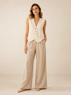 Pheline - Gebreid Asymmetrisch Dames Vest Met Metalen Knopen