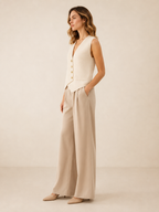 Pheline - Gebreid Asymmetrisch Dames Vest Met Metalen Knopen