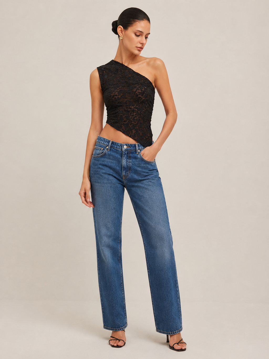 Priska - Dames One-Shoulder Top Met Kantdetails
