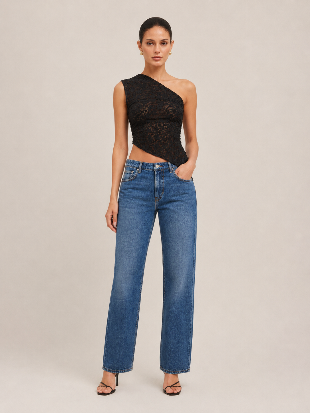 Priska - Dames One-Shoulder Top Met Kantdetails
