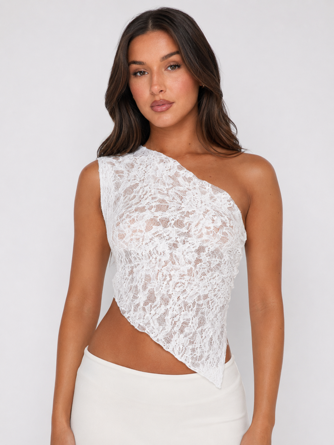 Priska - Dames One-Shoulder Top Met Kantdetails